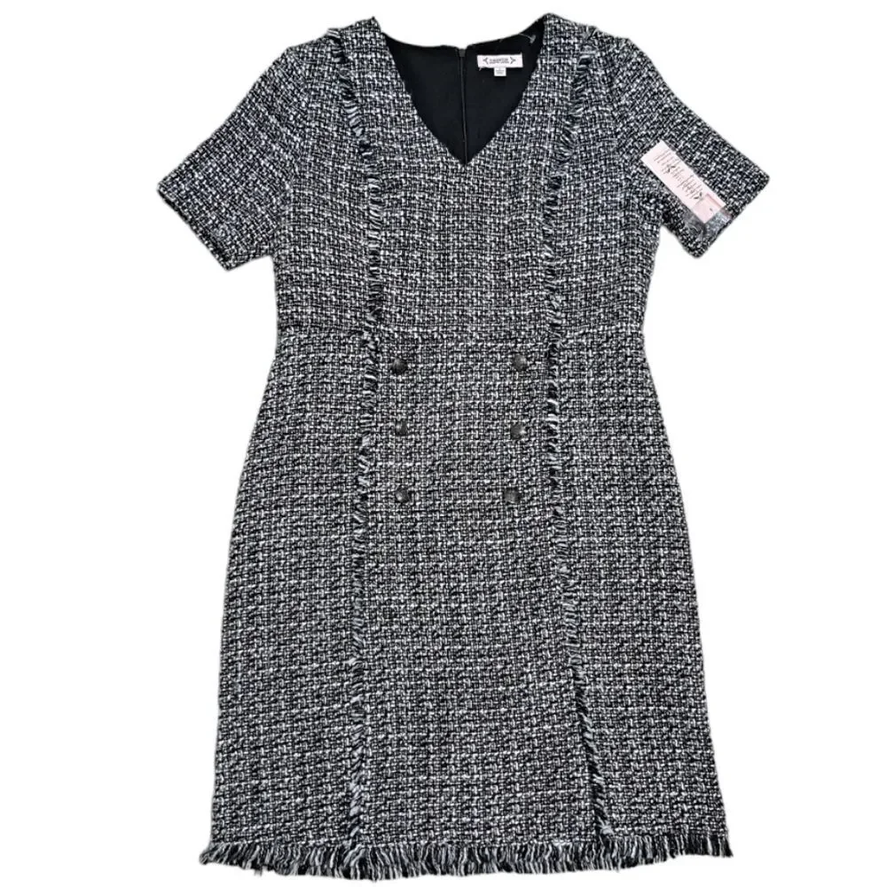 Nanette Lepore Boucle Double Breasted Sheath Mini Dress Black White Size 8 NWT - Picture 1 of 14